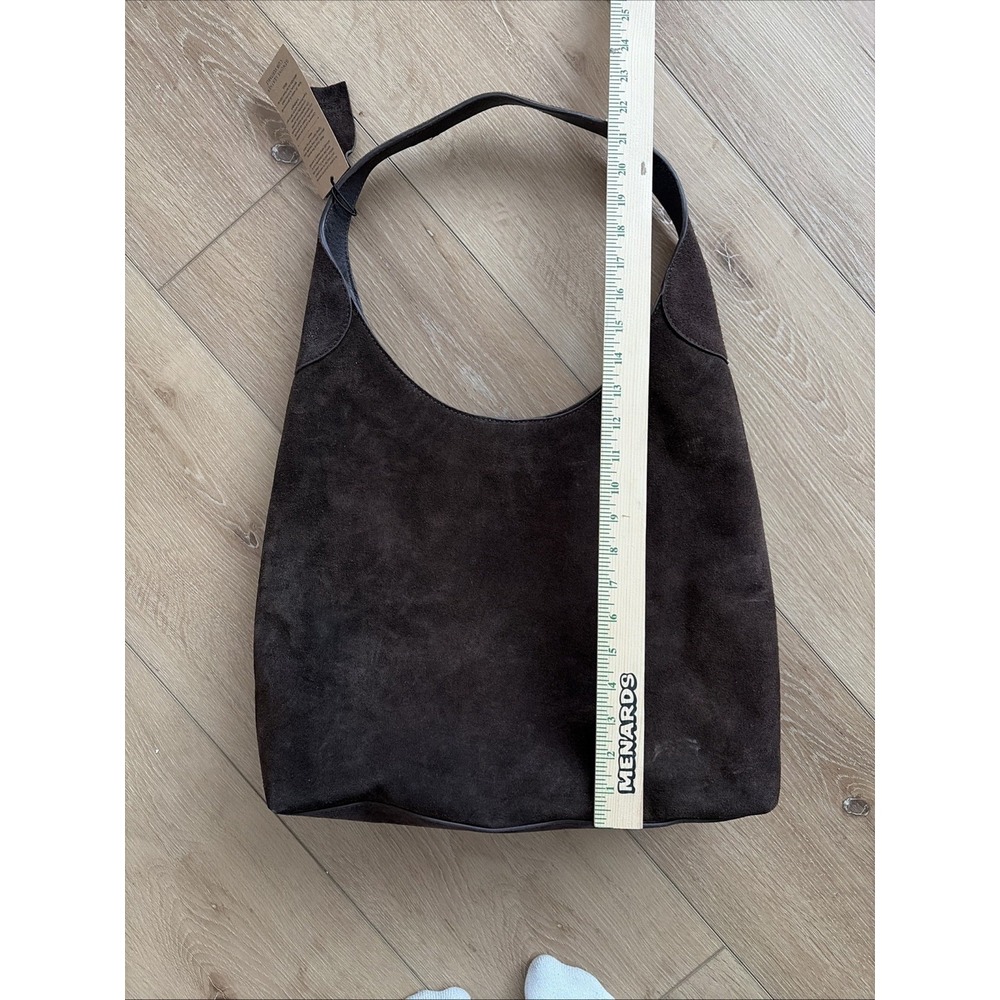 Margot New York Suede Leather Shoulder Purse Bag Brown Hobo Tote Minimalist NWT - Picture 8 of 9